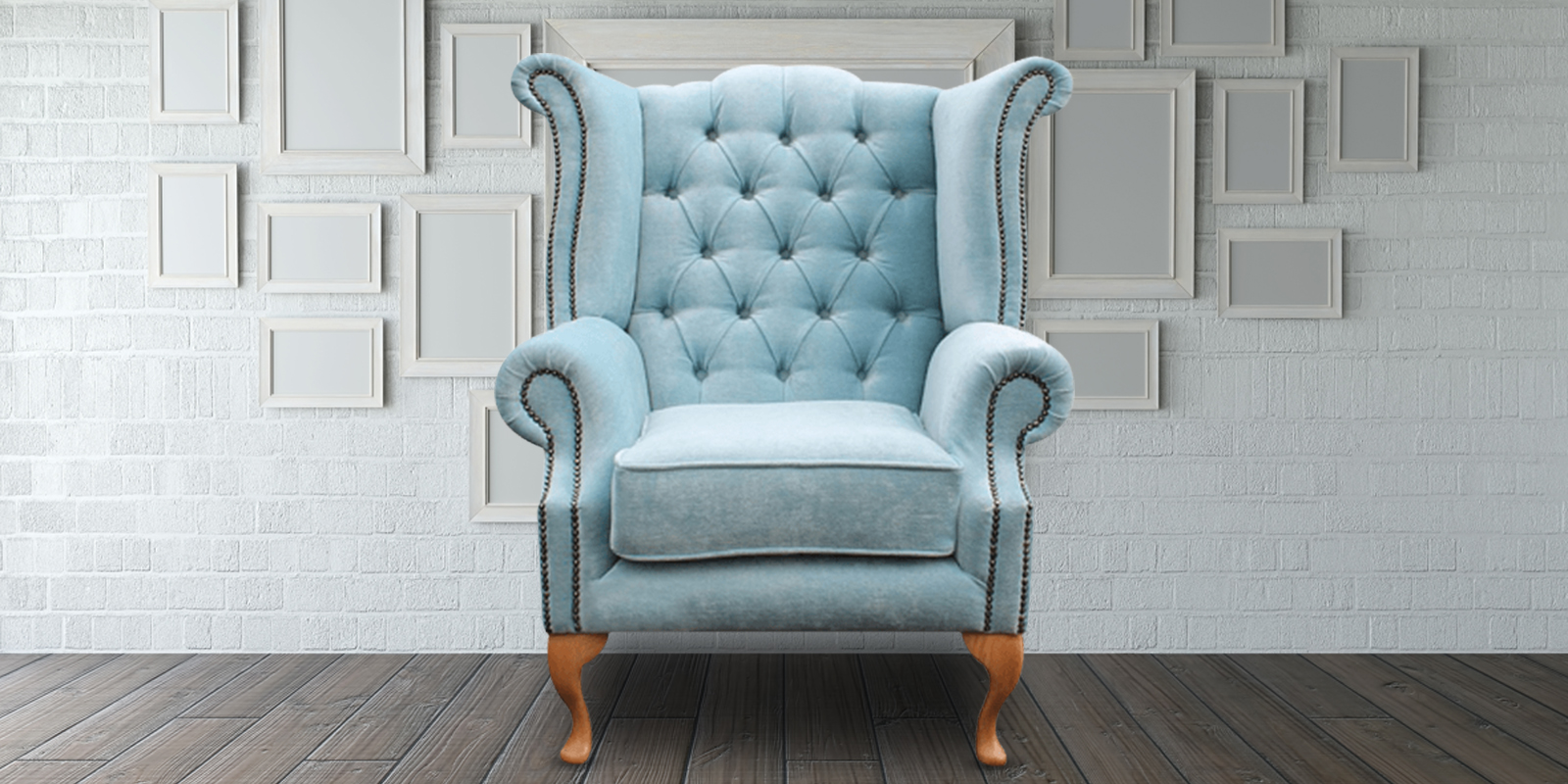 Royal Wing Chair In Blue Color Dreamzz Furniture