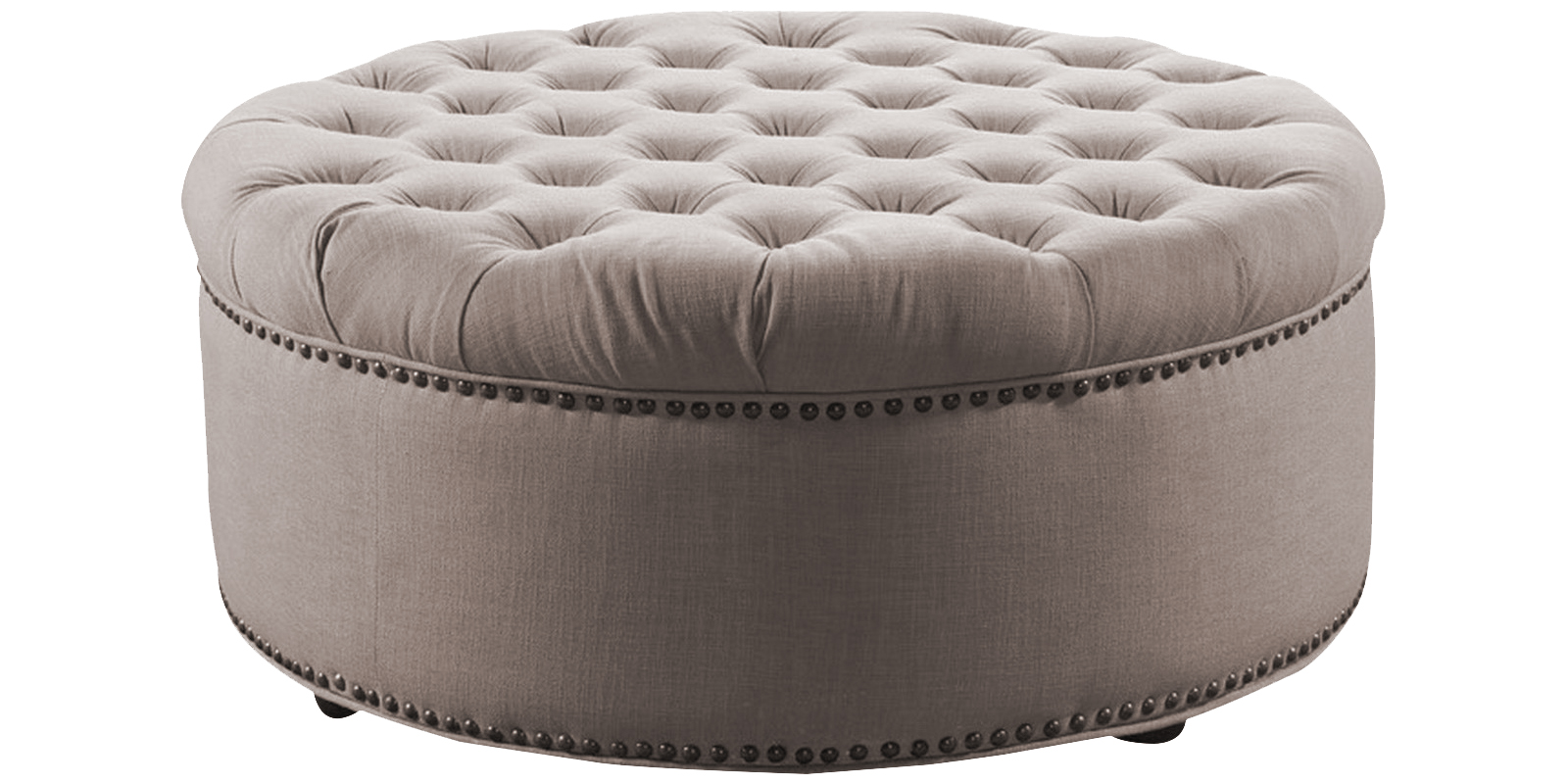 Stylish Tufted Round Pouffe in Beige Colour by Dreamzz Furniture