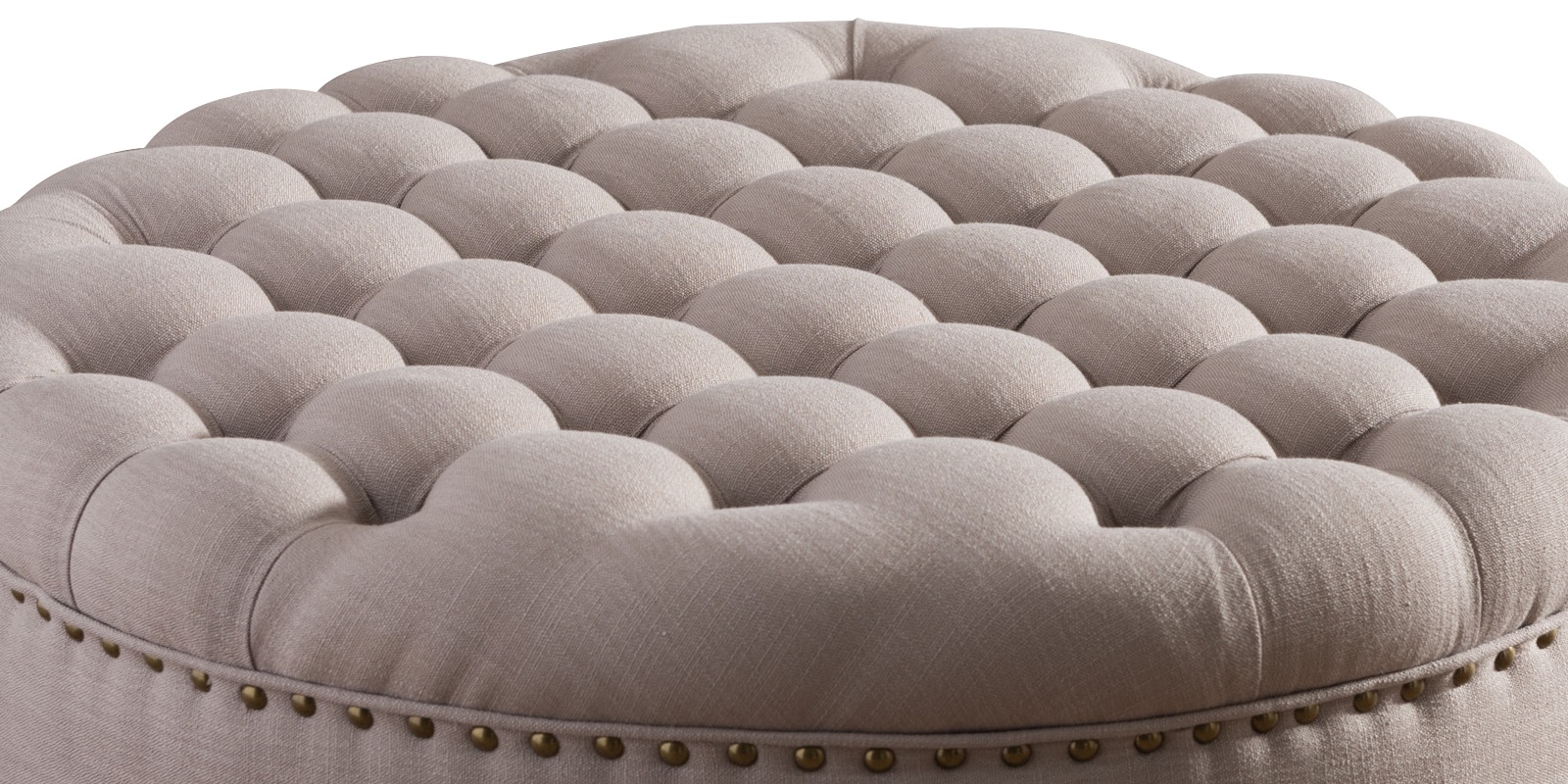 Stylish Tufted Round Pouffe in Beige Colour by Dreamzz Furniture