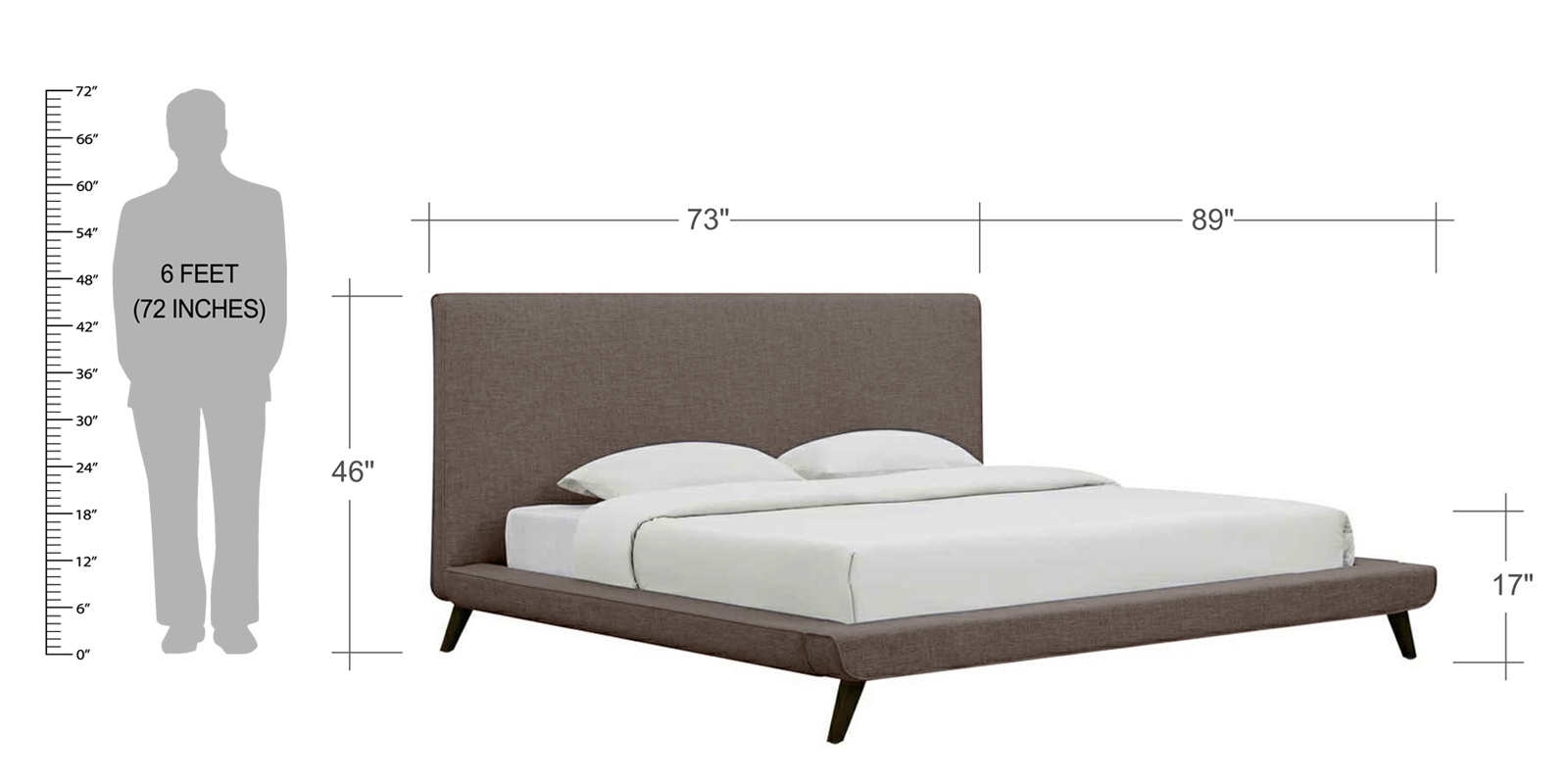 Aurora Queen Size Upholstered Bed In Grey Colour