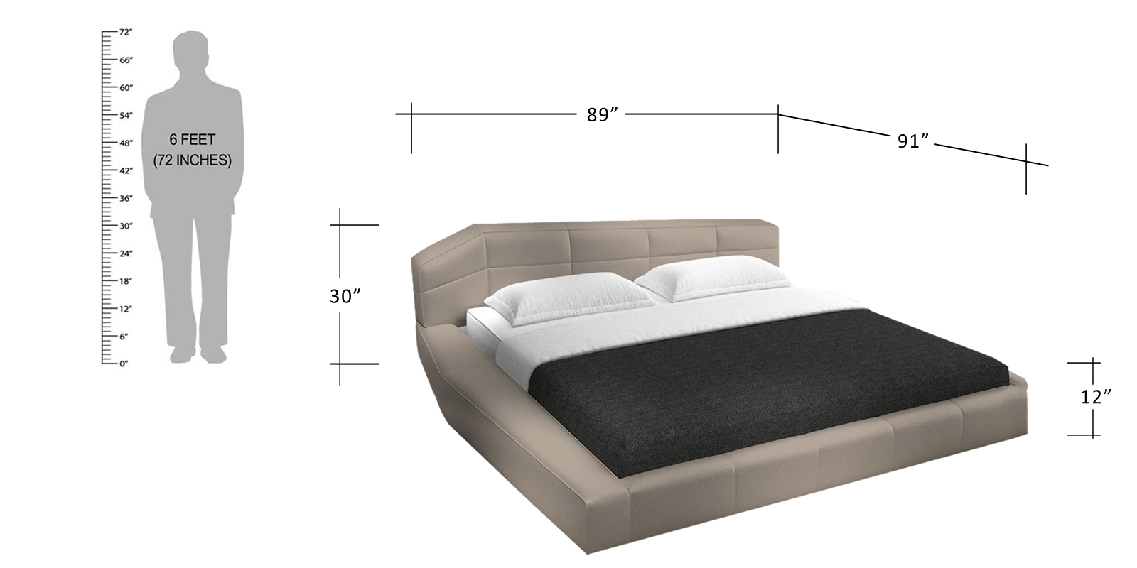 Victorian King Size Upholstered Bed In Brownish Grey Colour