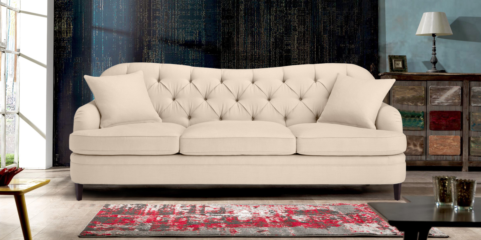 Cadet Fabric 3 Seater Sofa In Beige