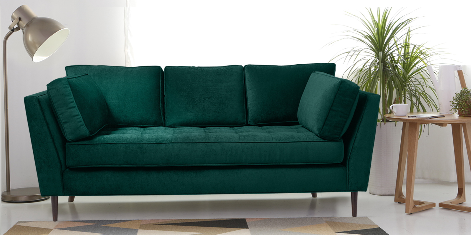 Tassel Fabric 3 Seater Sofa In Green