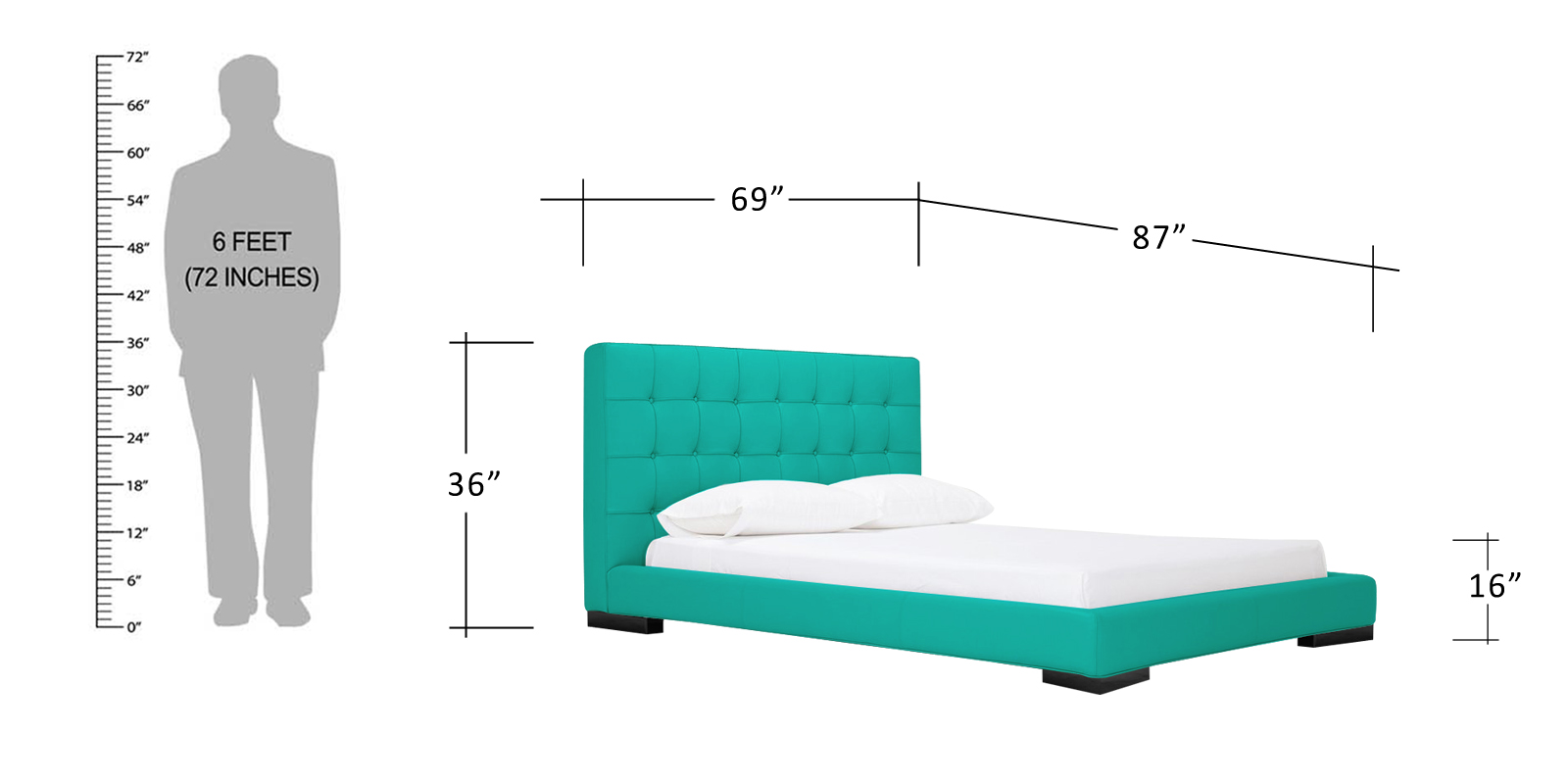 Gemutlich Upholstered Leatherette Queen Size Bed (without Storage) in Green Colour