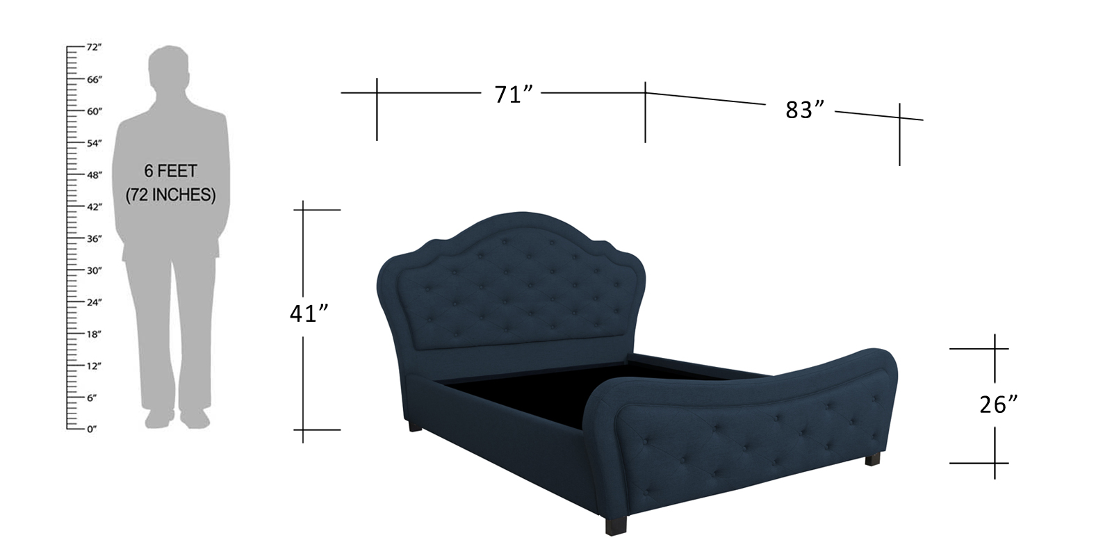 Magnum Queen Size Upholstered Bed in Blue Colour by Dreamzz Furniture