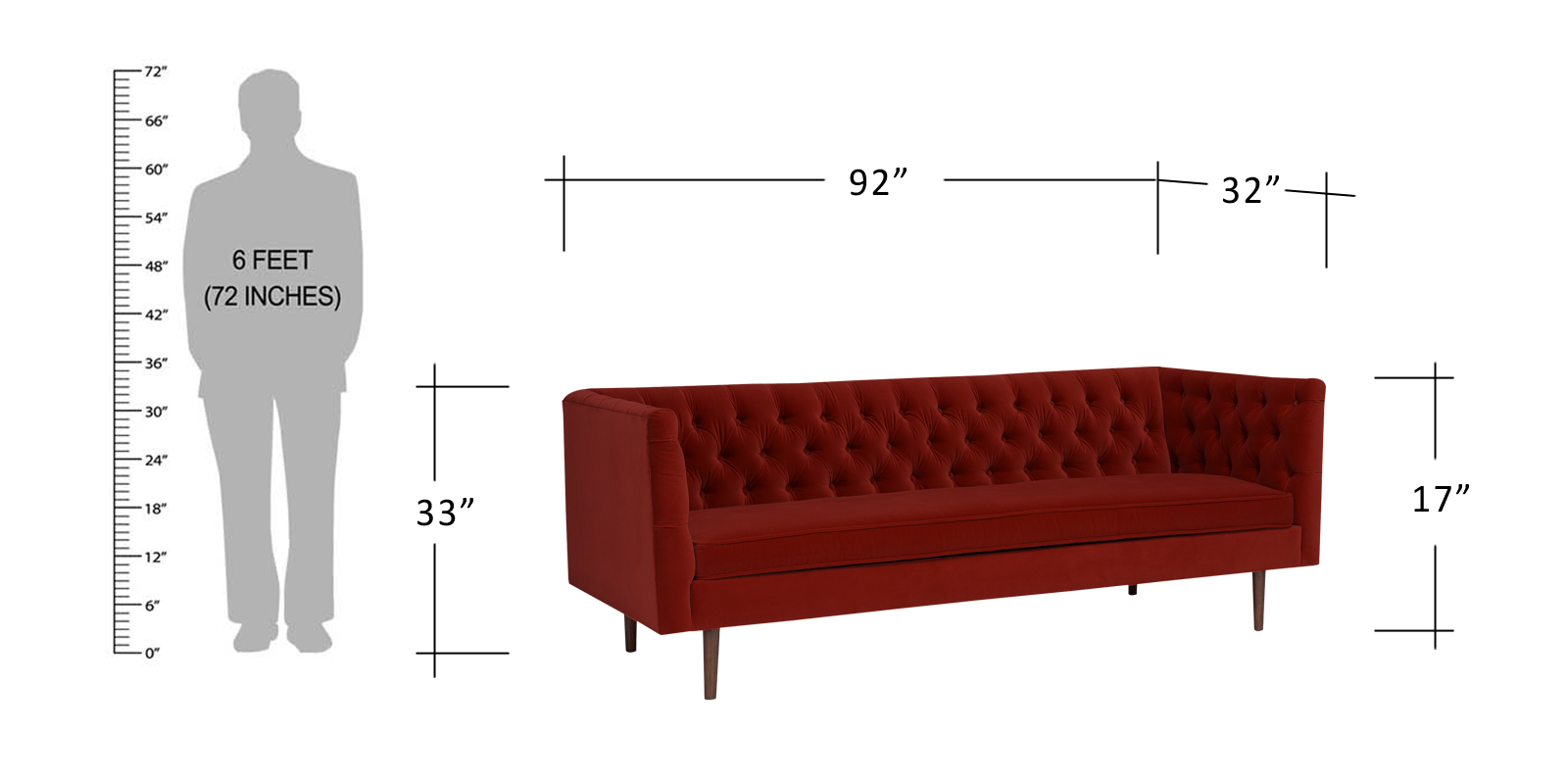 Chesterfield 3 Seater Sofa in Red colour by Dreamzz Furniture