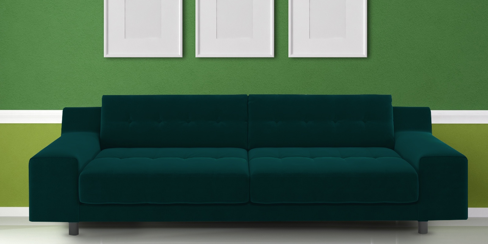 Hipe Fabric 3 Seater Sofa In Dark Green