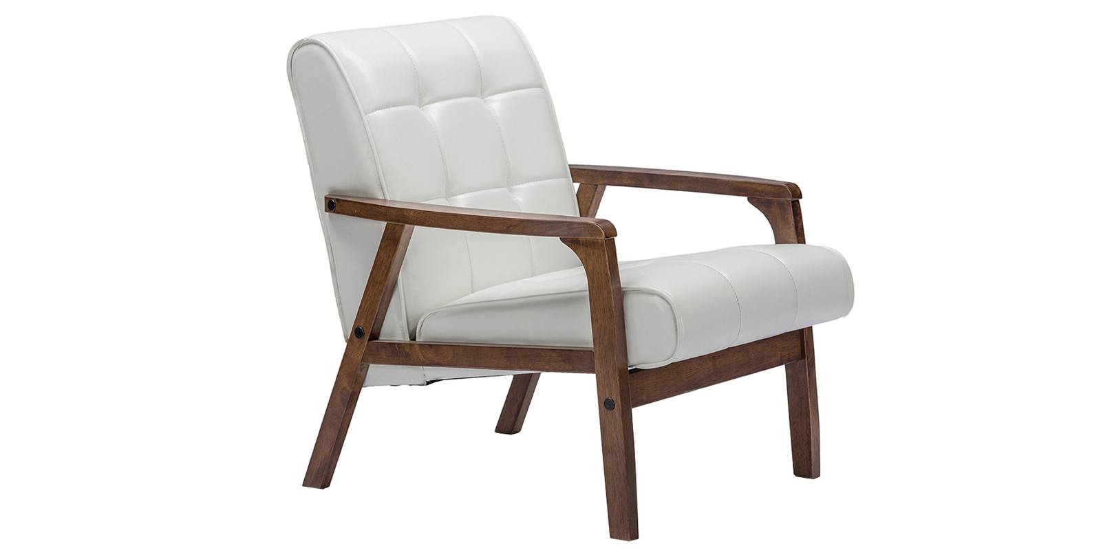 Mid Century Accent Chair In White Leatherette