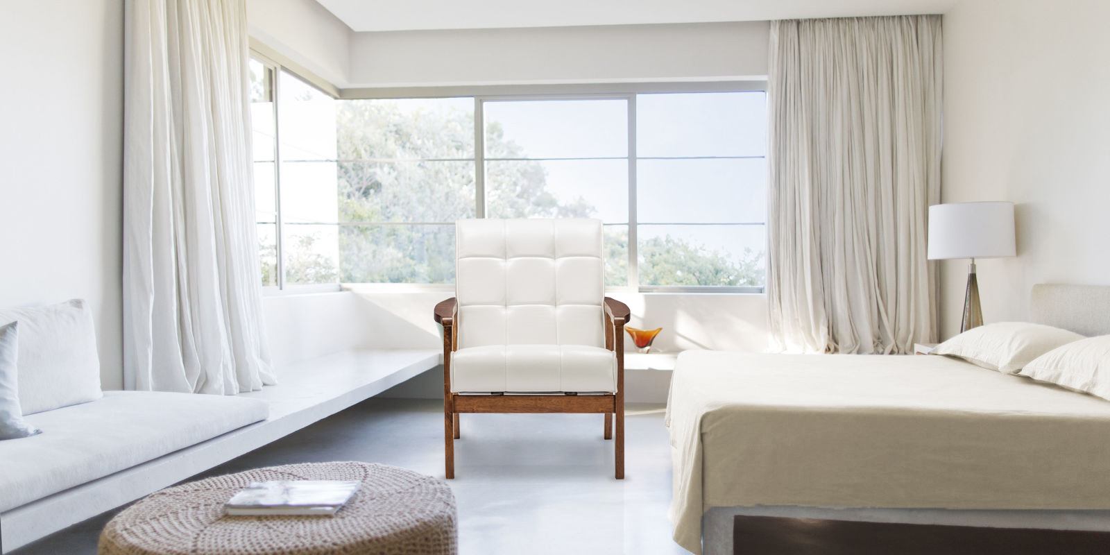 Mid Century Accent Chair In White Leatherette