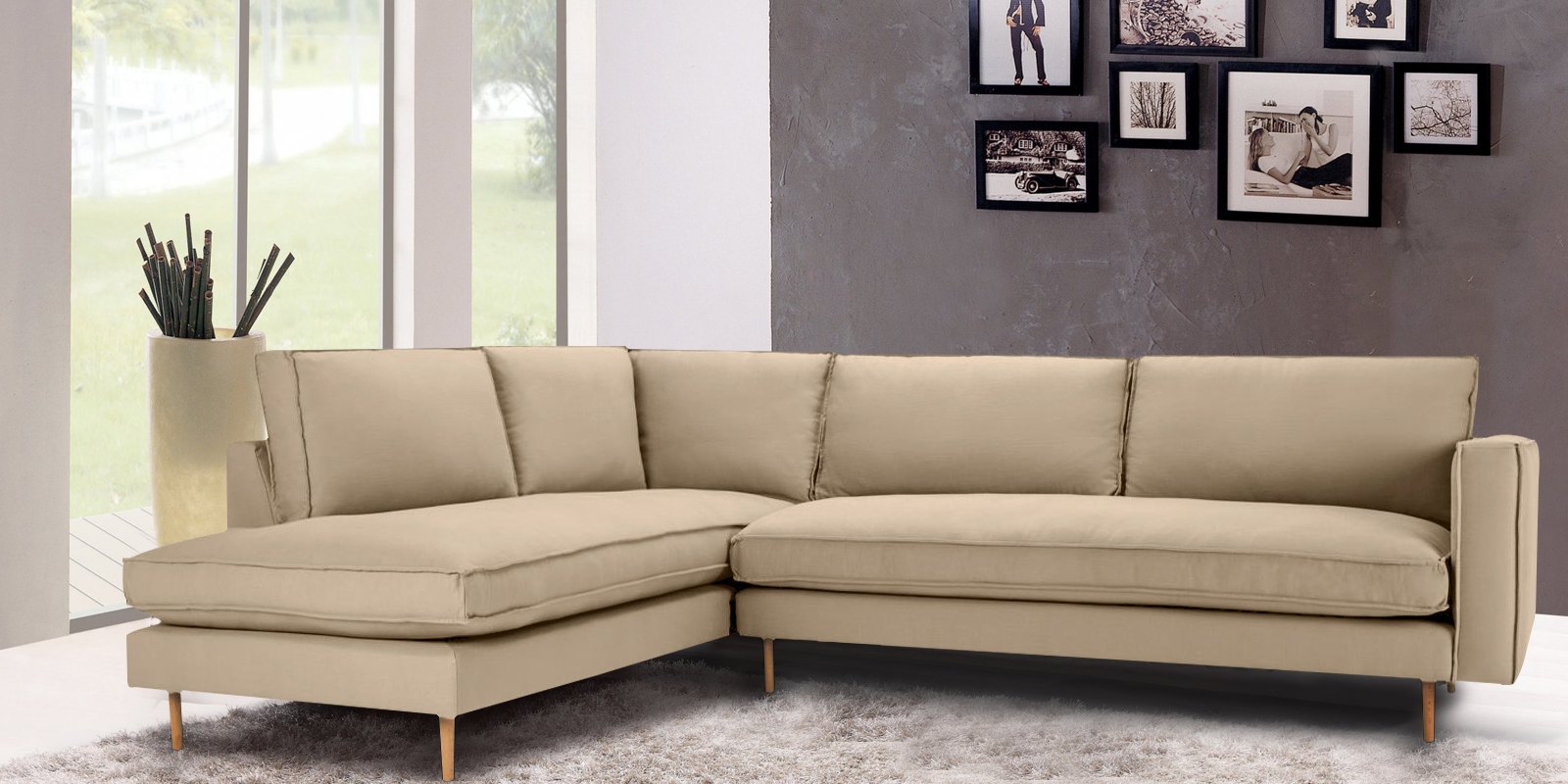 Modular RHS 3 Seater Sofa with Lounger in Beige Colour - Dreamzz Furniture  | Online Furniture Shop