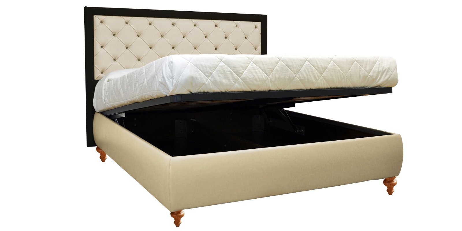 Ailey Cream Black Leatherette Upholstered Bed With Hydraulic Storage