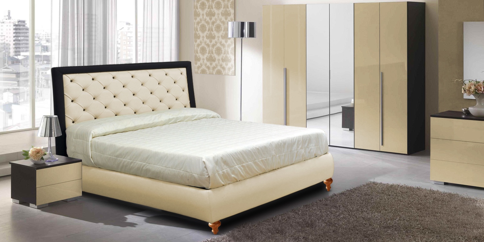 Ailey Cream Black Leatherette Upholstered Bed With Hydraulic Storage