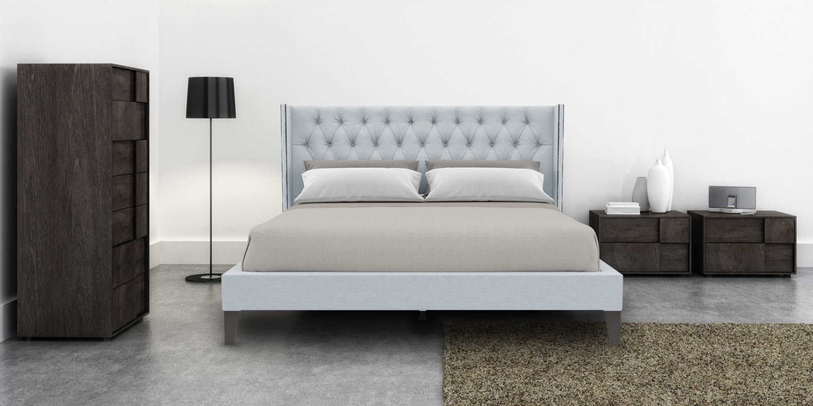 Noa King Size Upholstered Bed In Light, Light Grey Upholstered King Bed