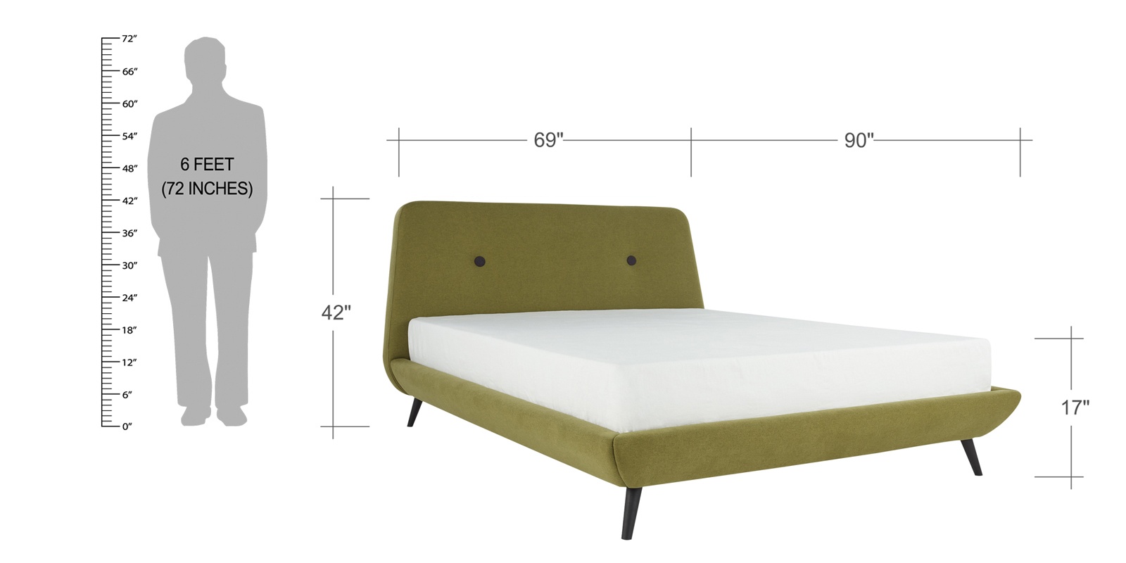 Giulia Low platform bed with Cross teak legs