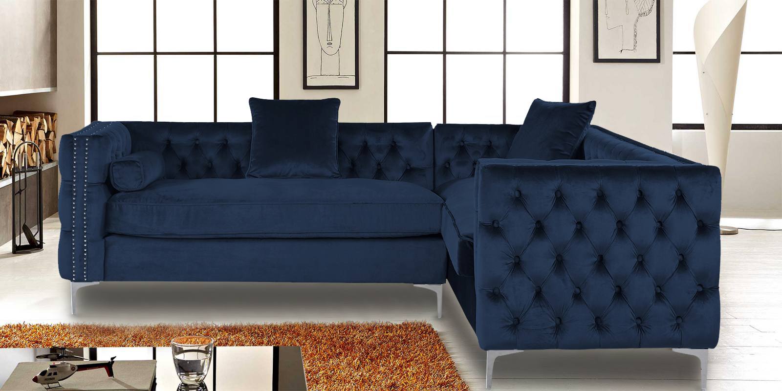 Tidafors Classic RHS Sofa in Velvet Blue Colour