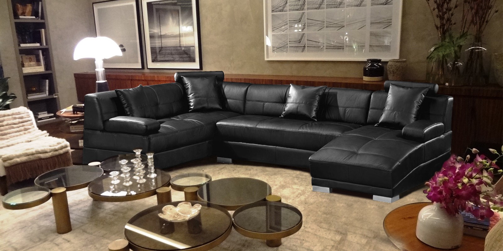 Fave Leatherette Corner Sofa In Black