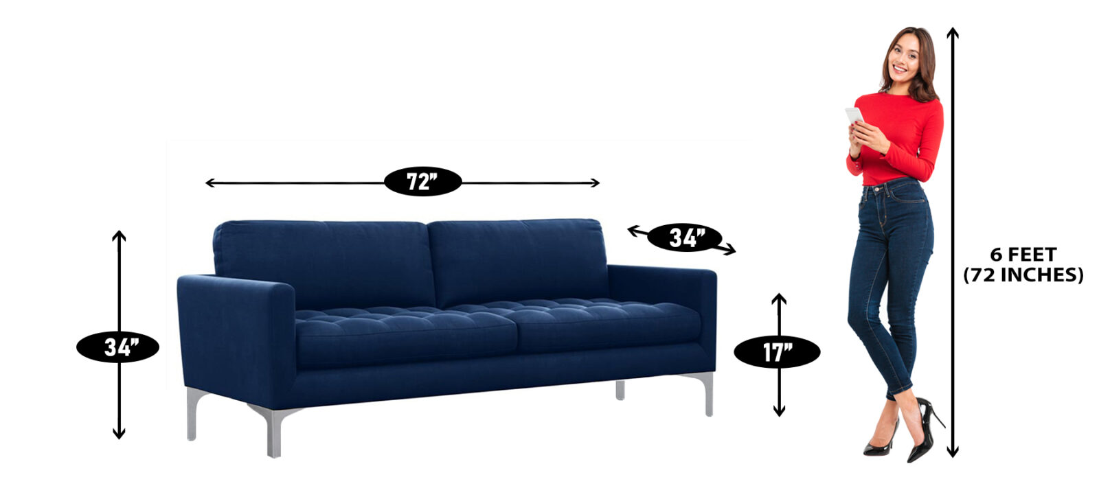 Resplendent Fabric 3 Seater Sofa in Navy Blue Colour