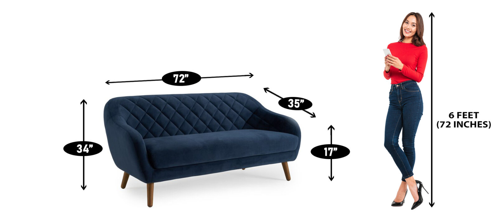 Pleasant Three Seater Sofa in Navy Blue colour