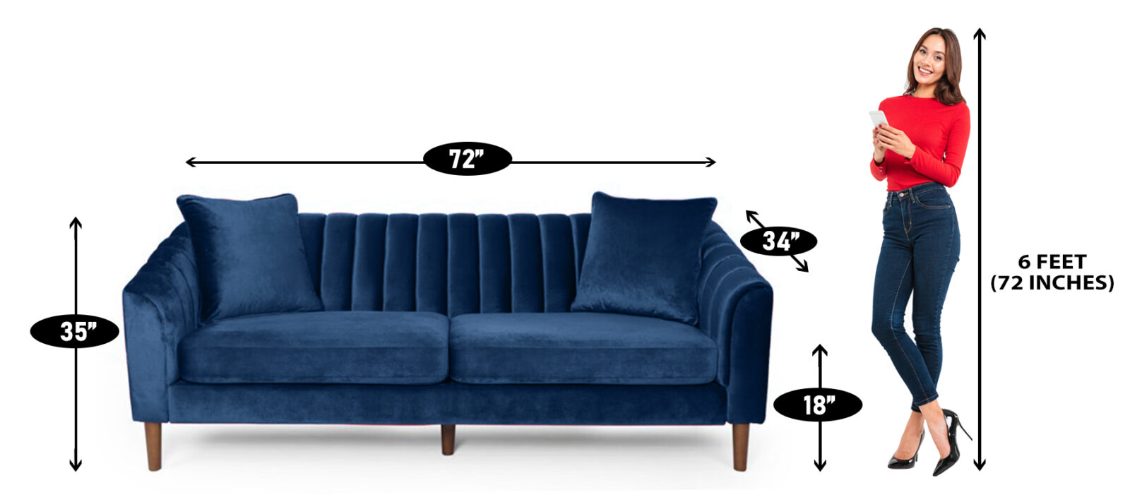 Effervescent Velvet 3 Seater Sofa in Navy Blue Colour