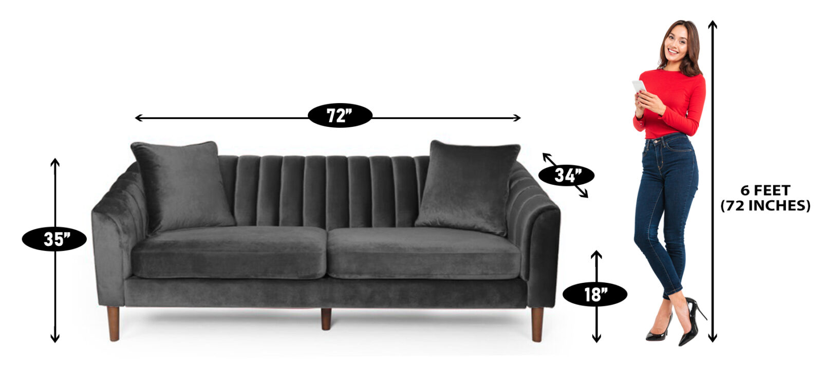 Effervescent Velvet 3 Seater Sofa in Dark Brown Colour