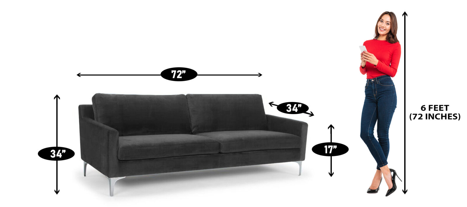 Charismatic Velvet 3 Seater Sofa in Grey Colour