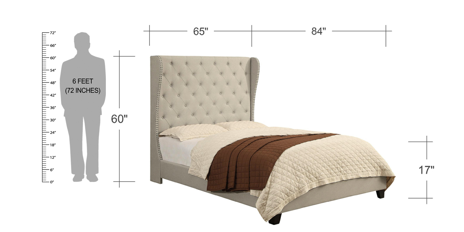 Luxurious Queen Size Upholstered Bed In Off-Beige Colour