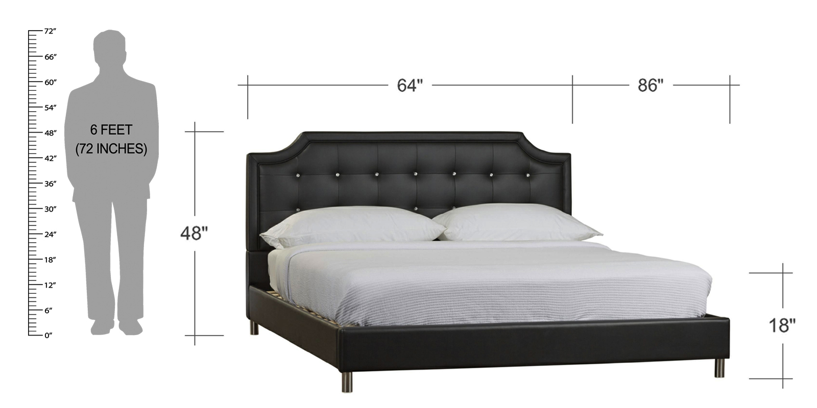 Modern Queen Size Upholstered Bed in Black Colour by Dreamzz Furniture
