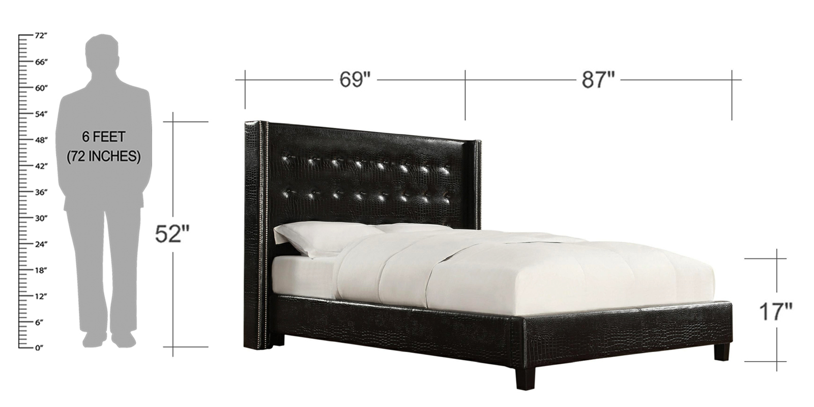 Chic Queen Size Upholstered Bed In Black Colour