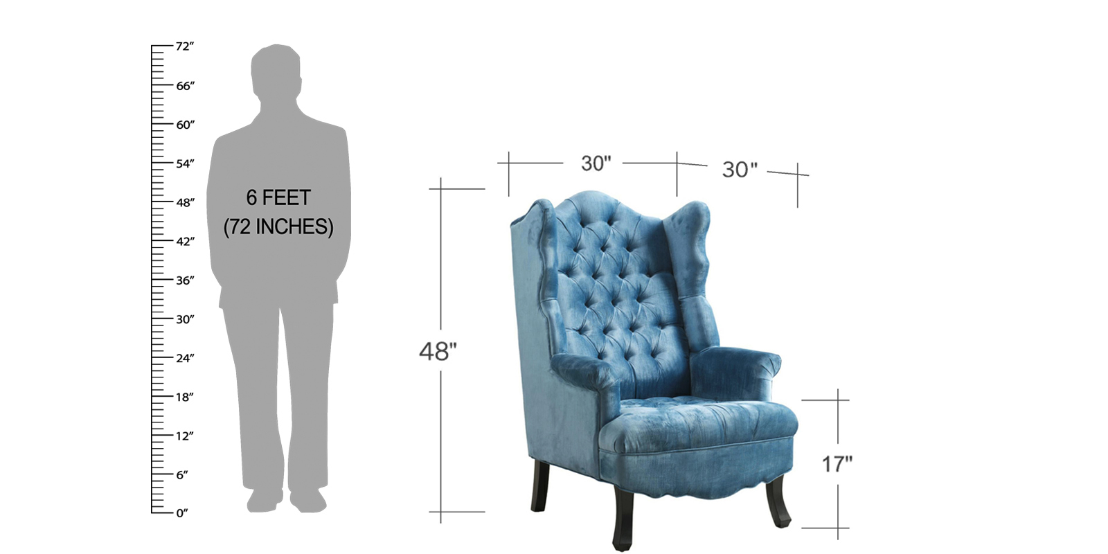 Arnova Velvet Wing Chair in Blue Colour by Dreamzz Furniture