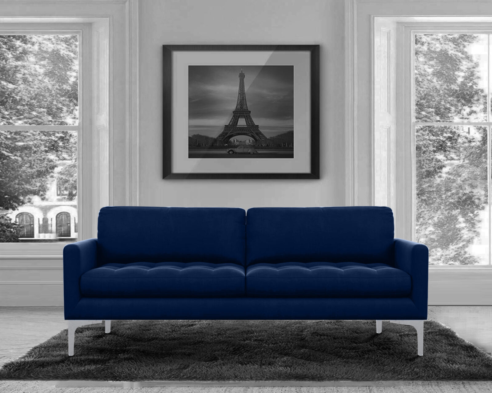 Resplendent Fabric 3 Seater Sofa in Navy Blue Colour