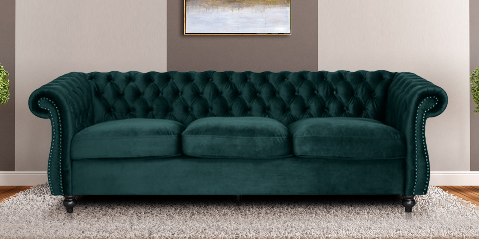 Phenomenal Velvet 3 Seater Sofa in Green Colour - Dreamzz ...