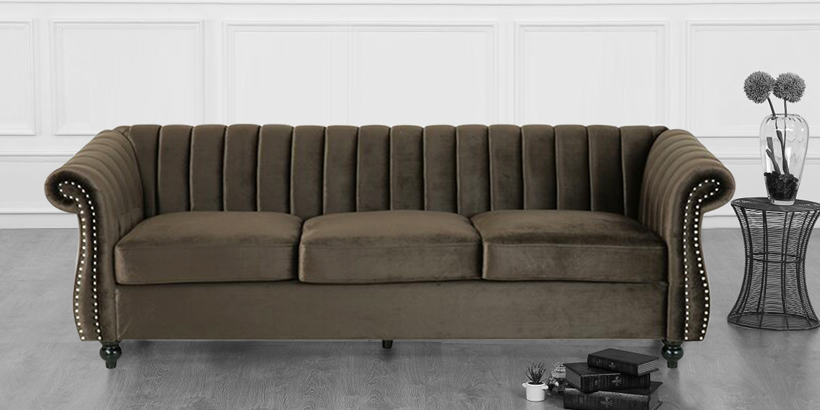 Gleaming Velvet 3 Seater Sofa In Dark