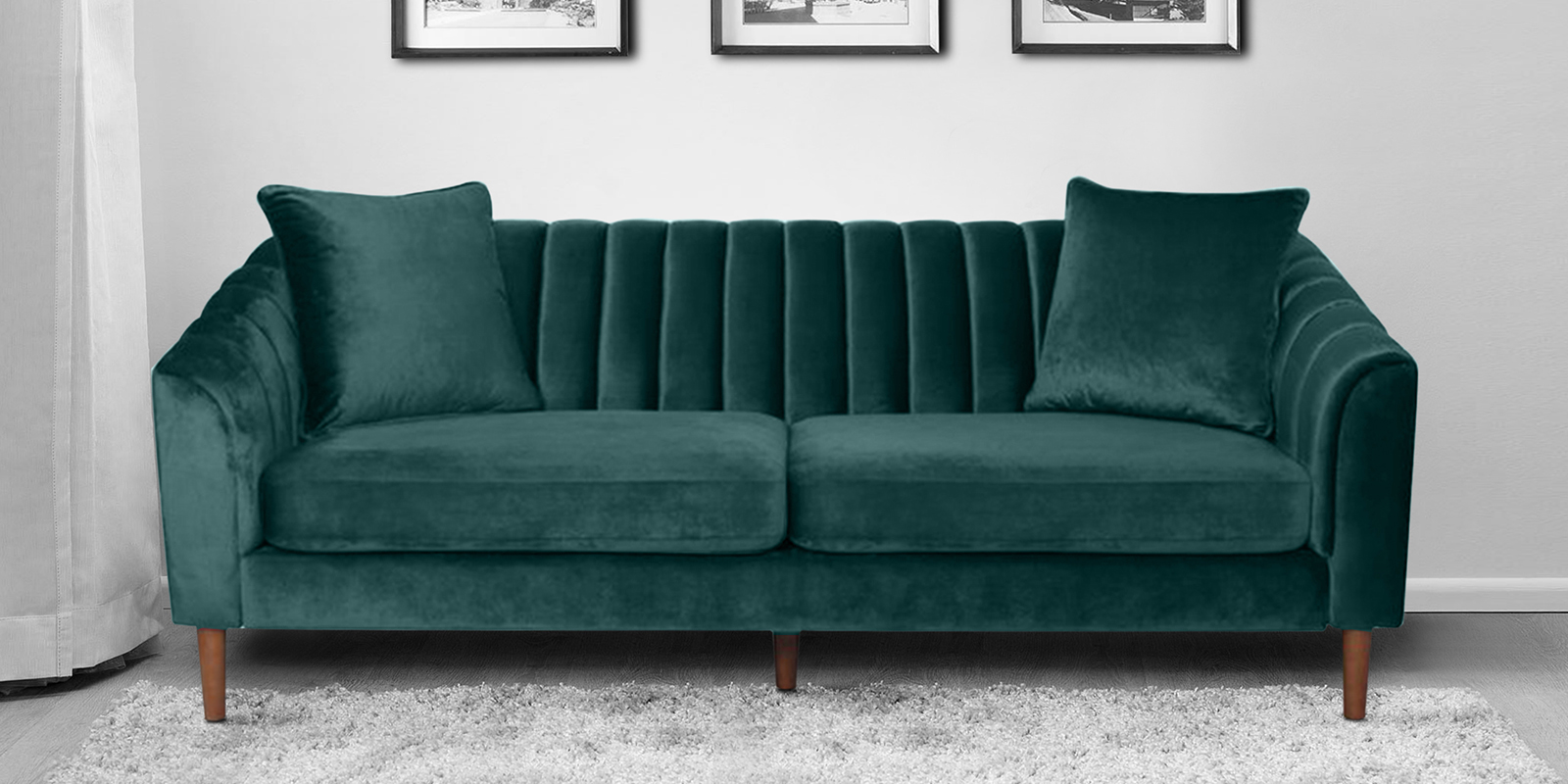 Effervescent Velvet 3 Seater Sofa in Green Colour - Dreamzz ...