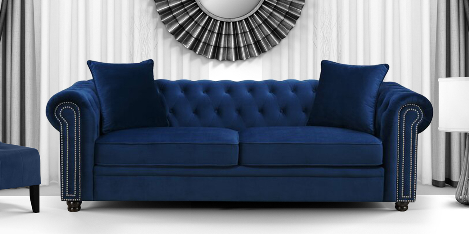 Perceptive 3 Seater Sofa In Navy Blue, Dark Blue Colour Sofa Set