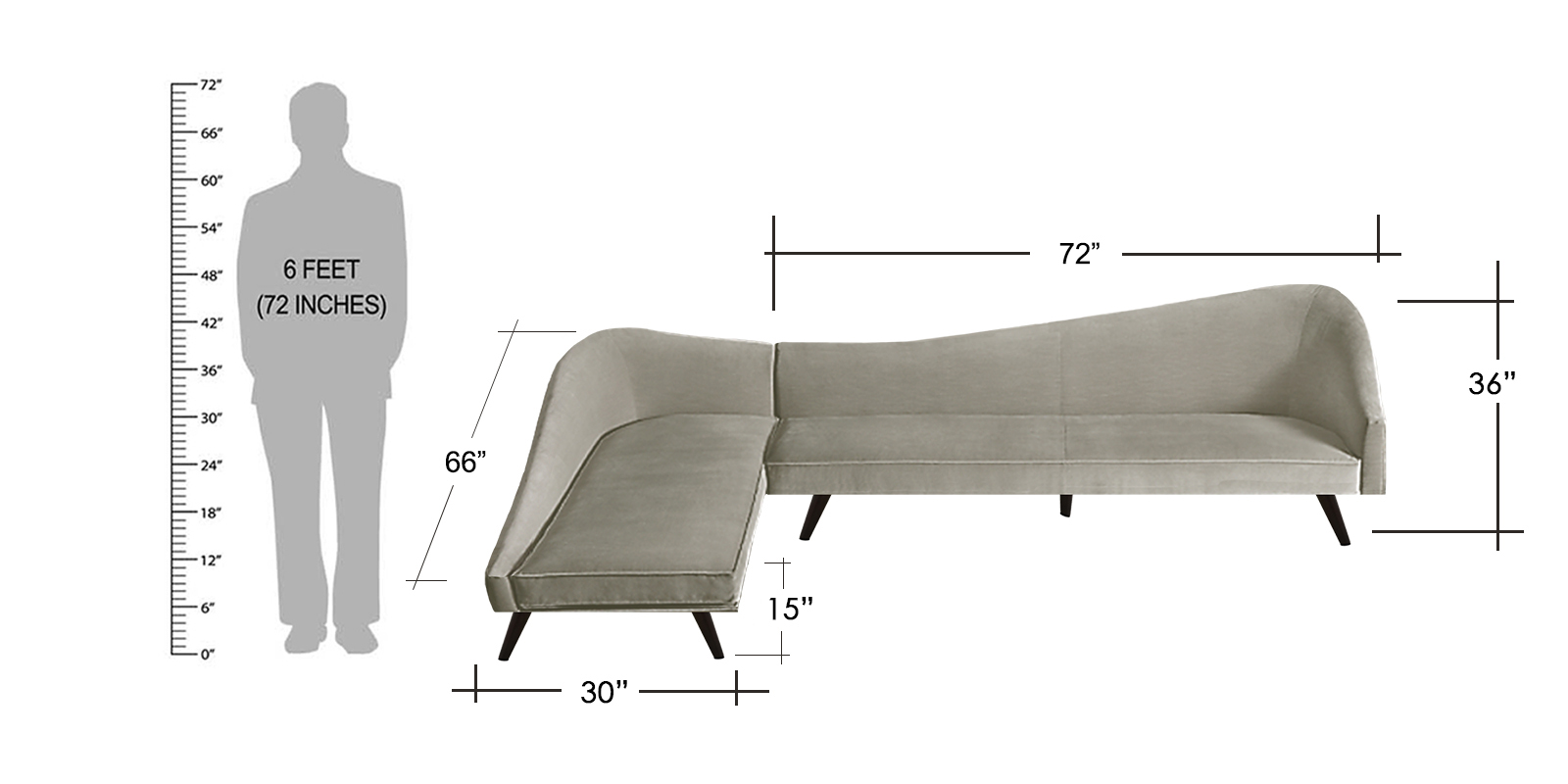 Vivacious Sofa with Lounger in Grey Colour