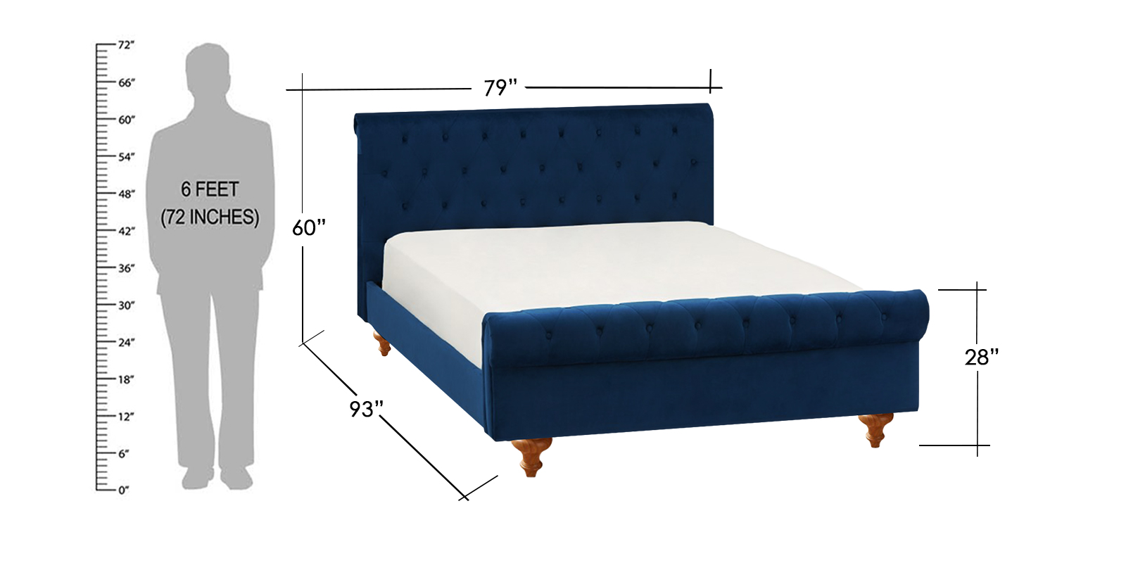 Elvira Upholstered King size Bed in Navy Blue Colour