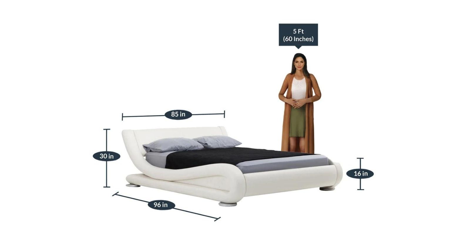 Savvy King Size Upholstered Bed in White Colour by Dreamzz Furniture