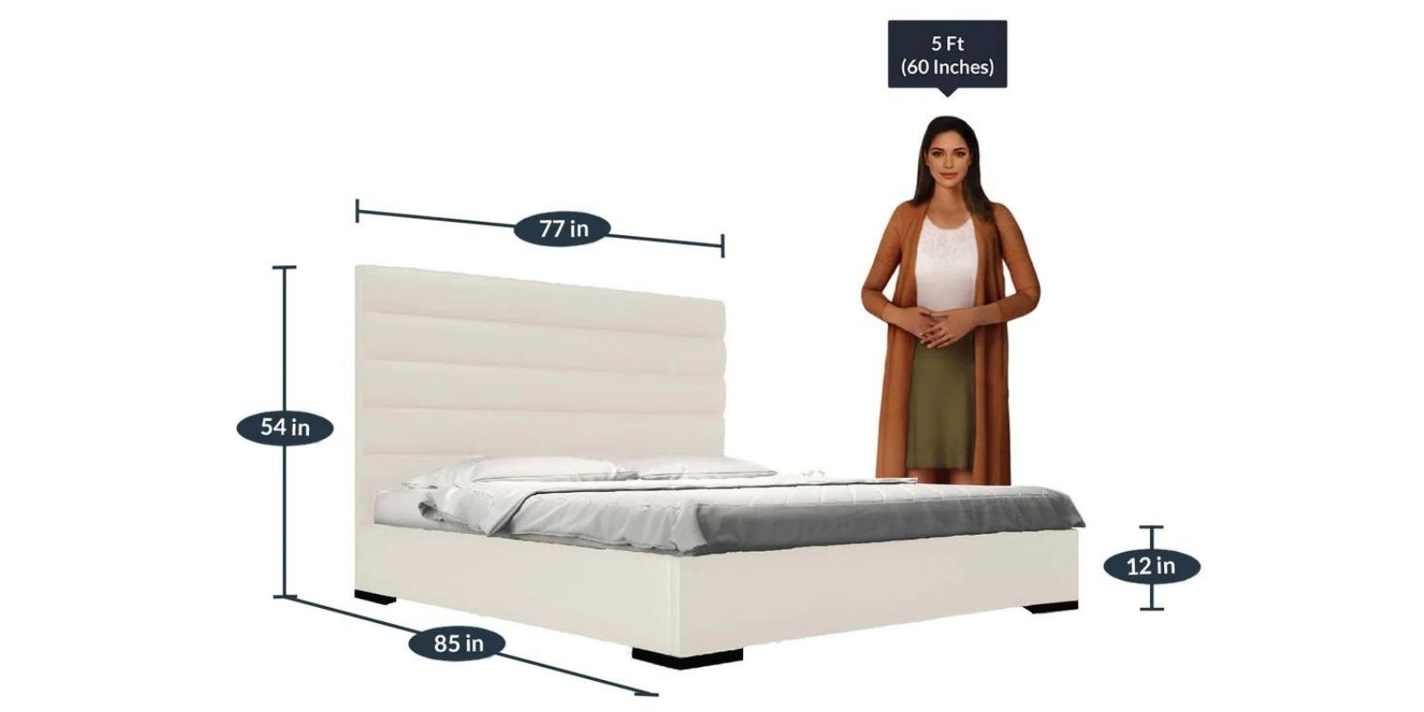 Elegant King Size Upholstered Bed in Beige Colour by Dreamzz Furniture