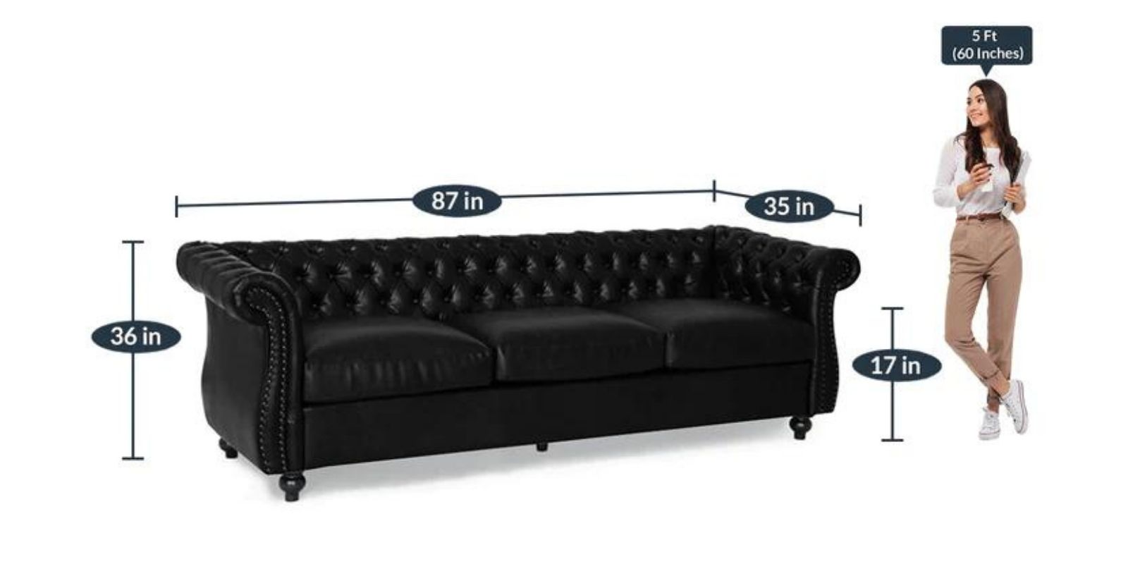 Jaguar 3 Seater Sofa in Black colour by Dreamzz Furniture