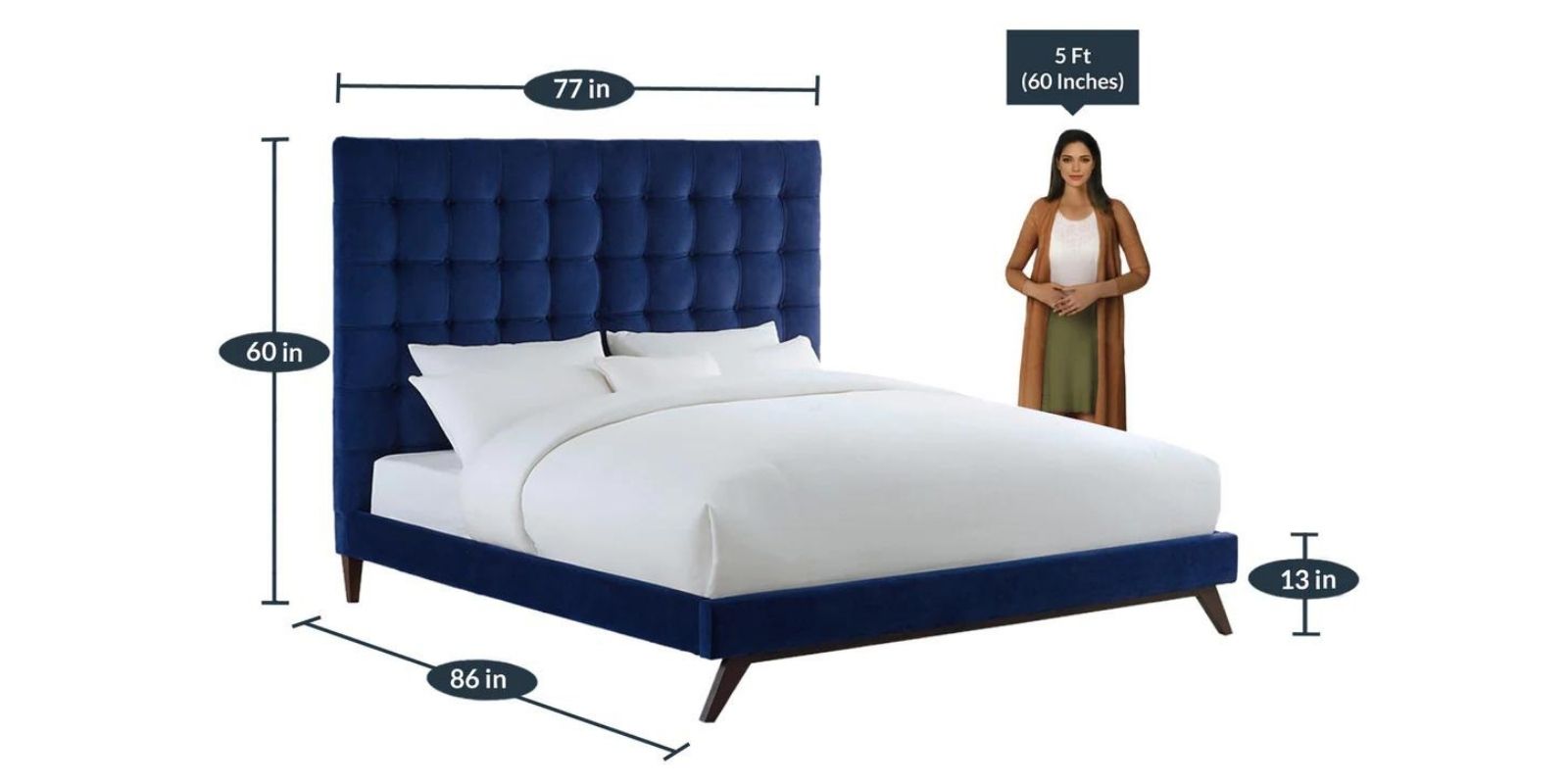 Glorious King Size Upholstered Bed in Blue Colour by Dreamzz Furniture