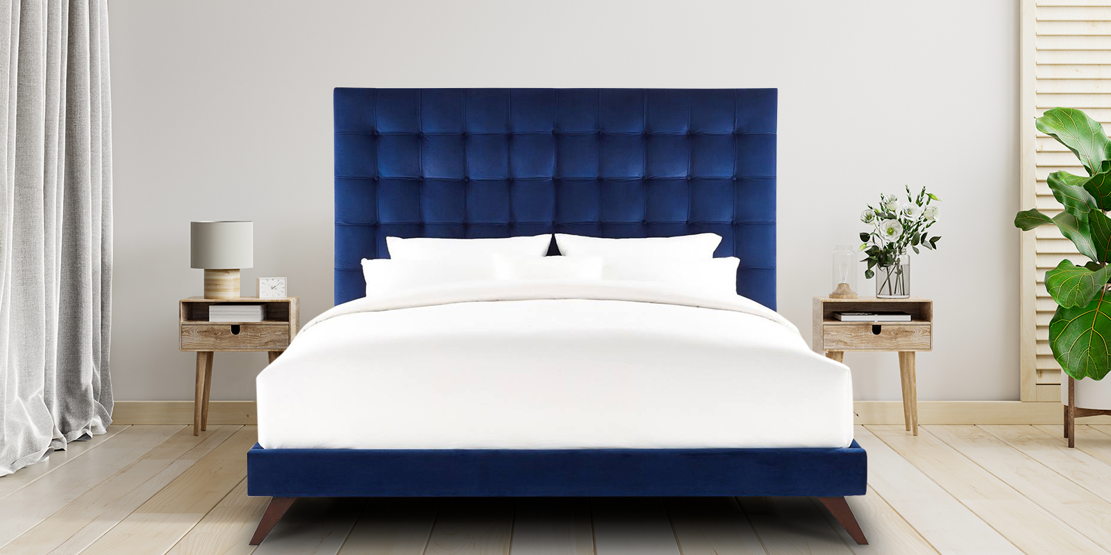 Glorious Fabric Upholstered Queen Size Bed in Blue Colour ...