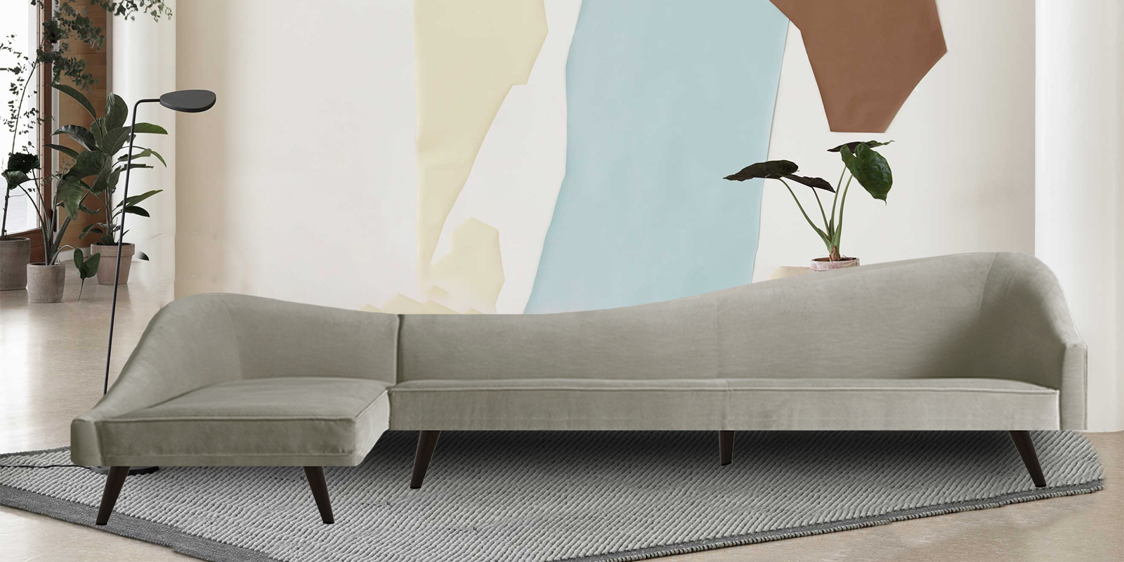 Vivacious Sofa with Lounger in Grey Colour