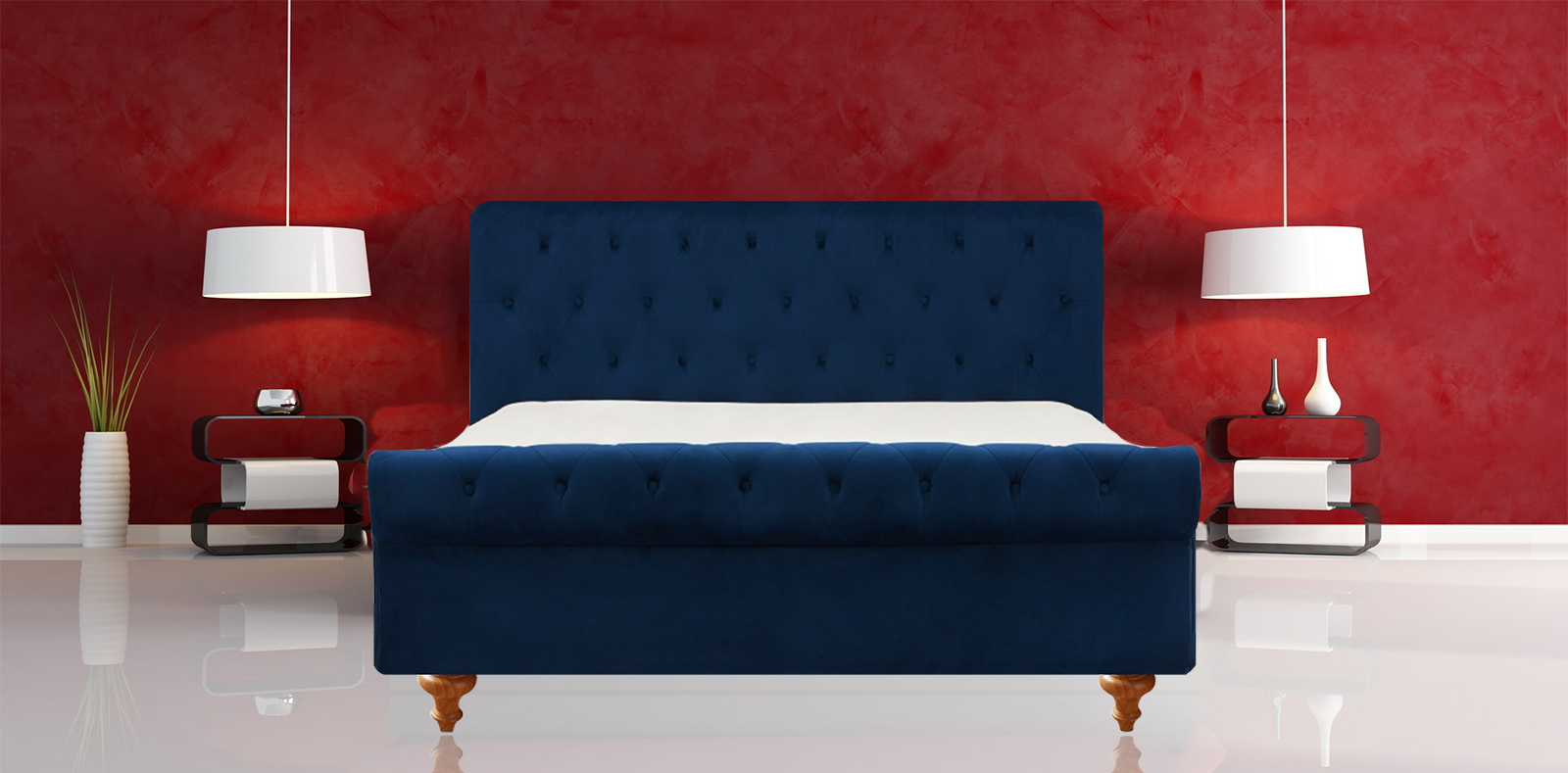 Elvira Upholstered King size Bed in Navy Blue Colour - Dreamzz ...
