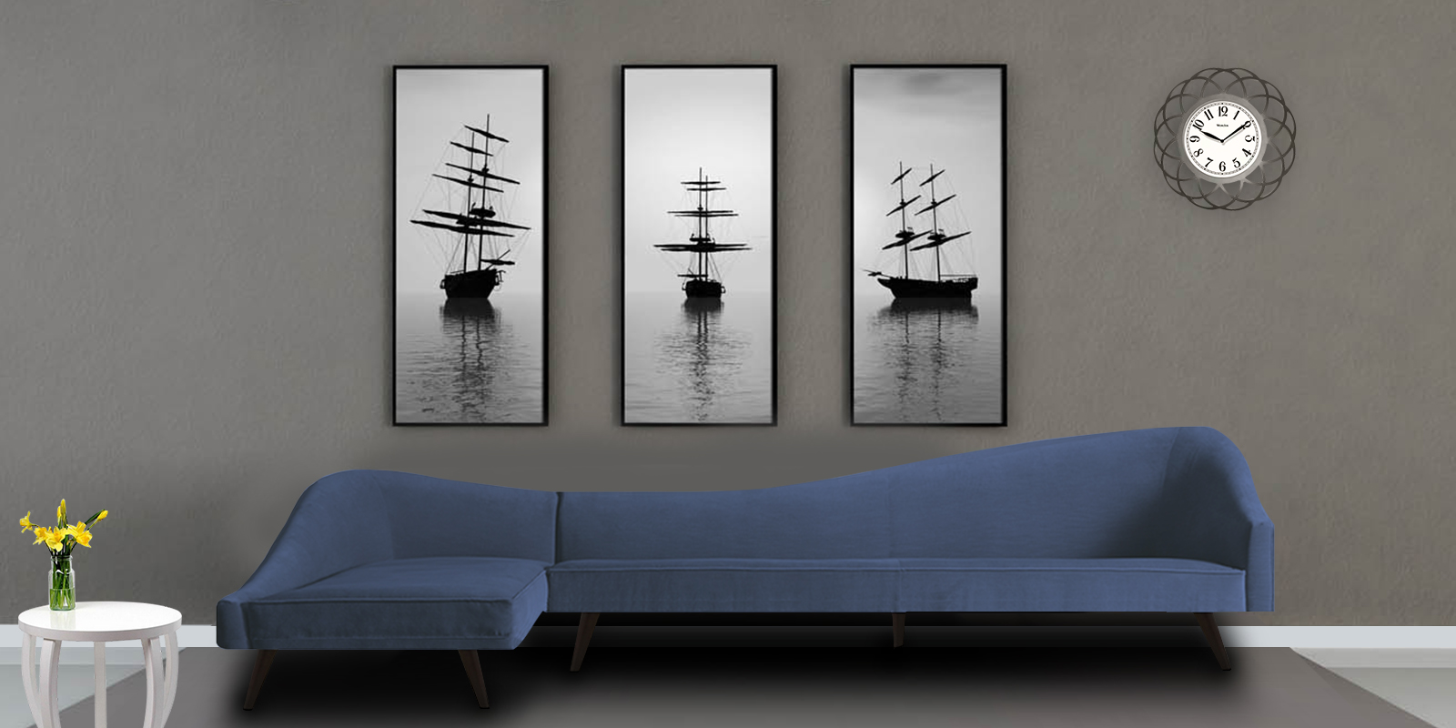 Vivacious Sofa with Lounger in Blue Colour