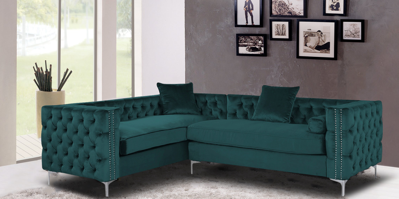 Tidafors Classic LHS Sofa in Velvet Green colour