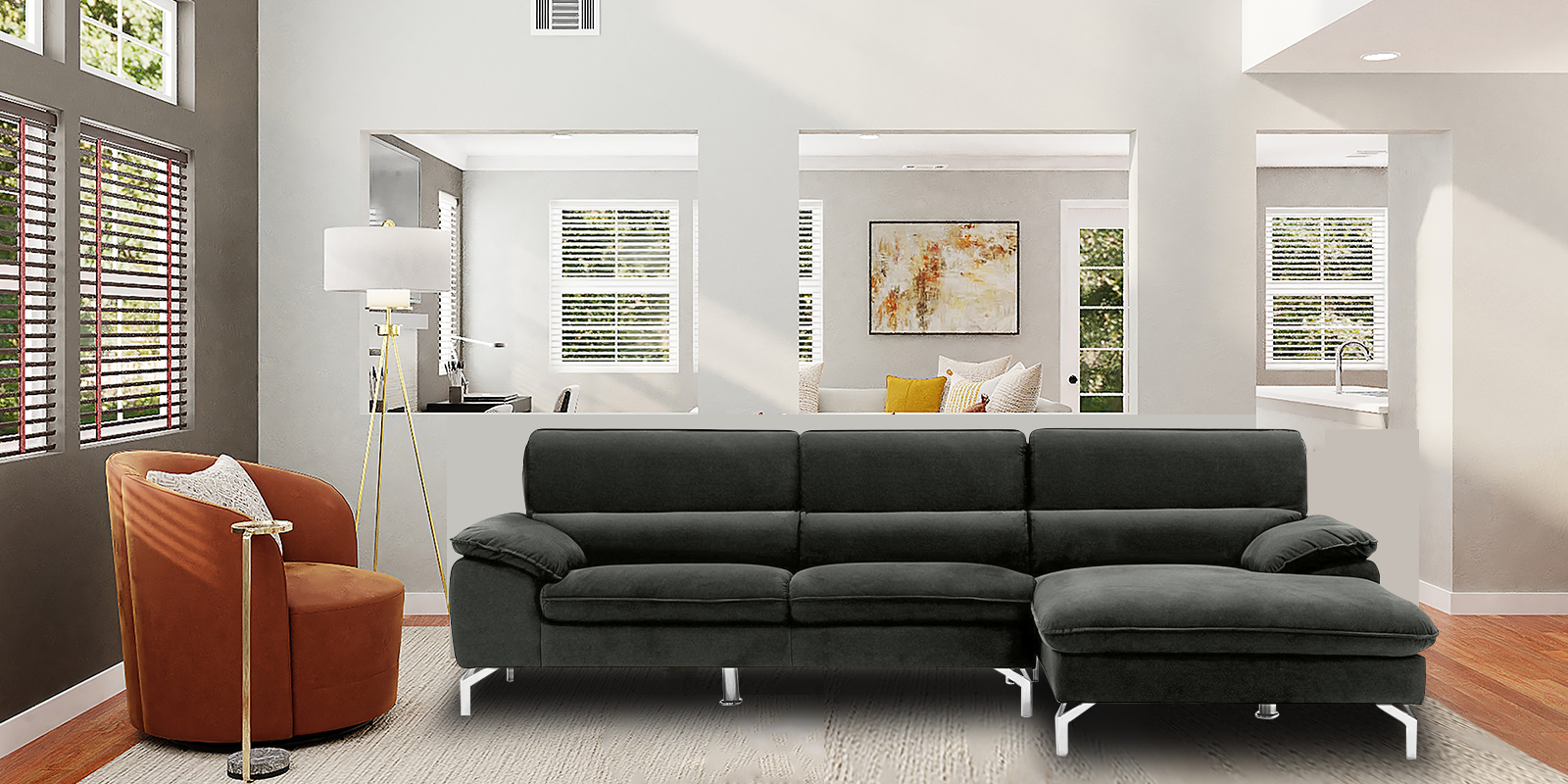 Libby LHS Sofa with Lounger in Grey Colour by Dreamzz Furniture