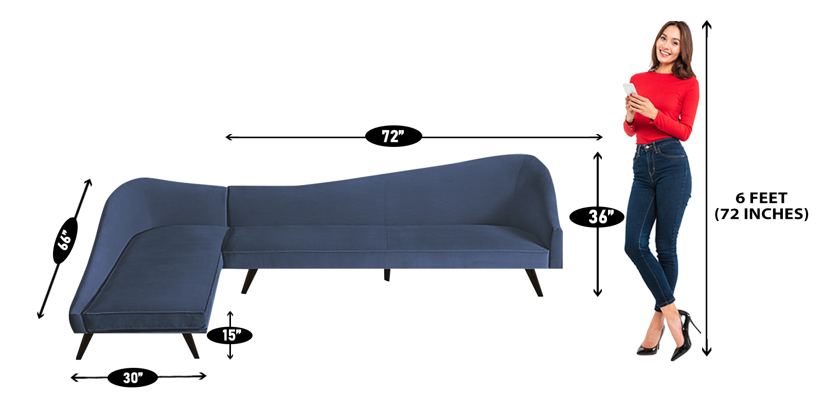 Vivacious Sofa with Lounger in Blue Colour