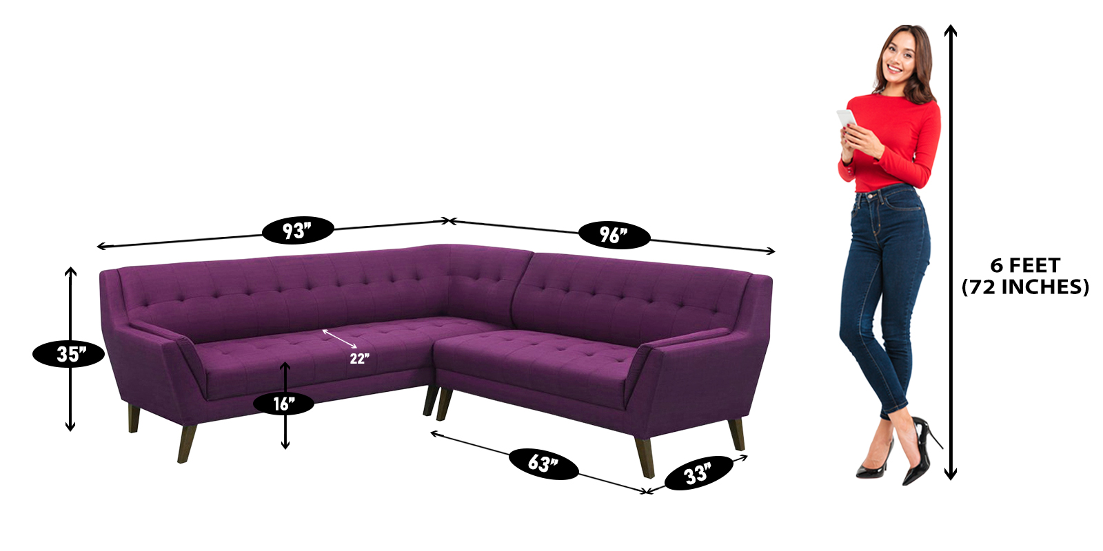 Annabel LHS Sofa in Dark Purple Colour
