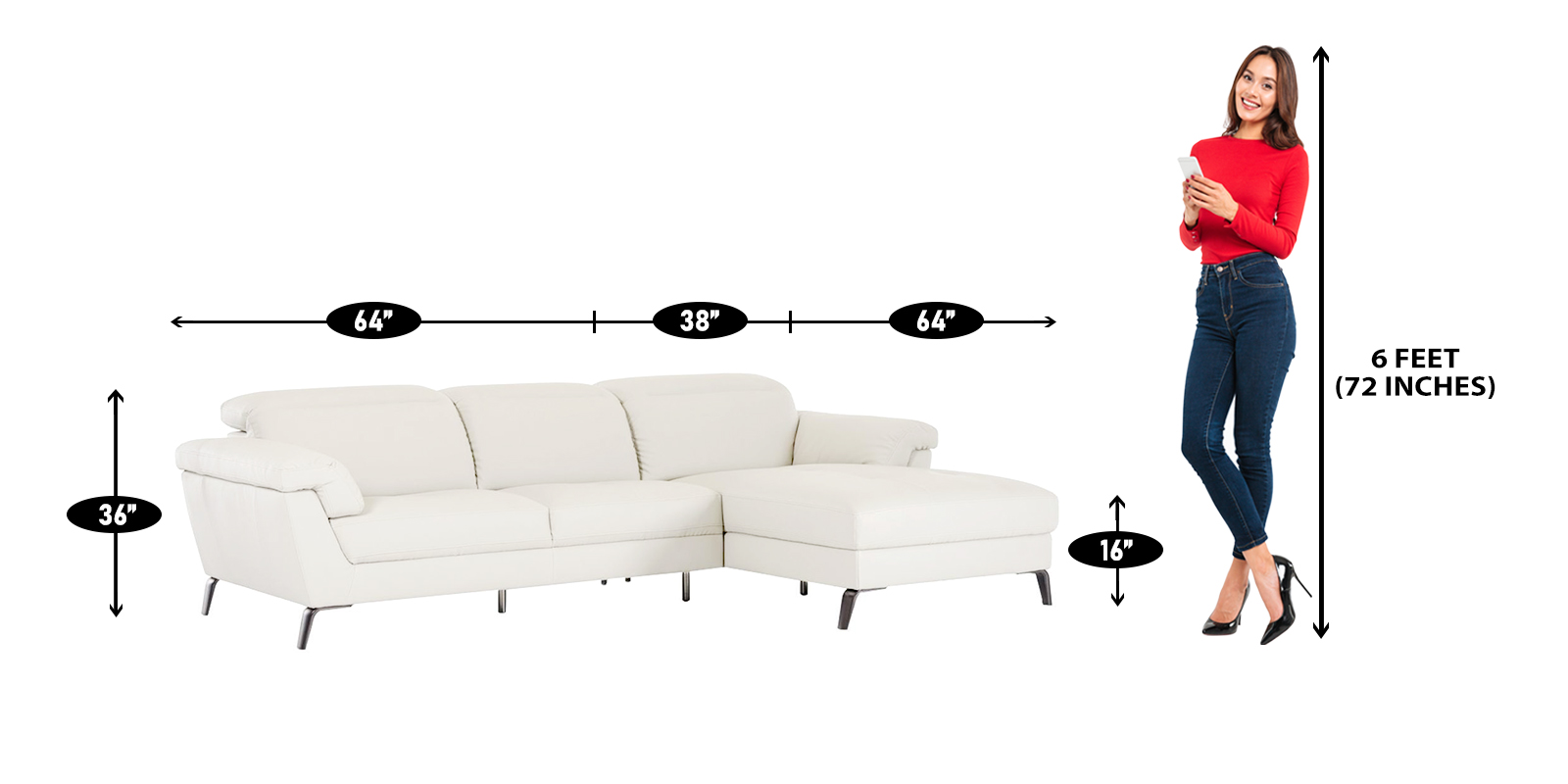 Honora LHS Sofa with Lounger in White Colour