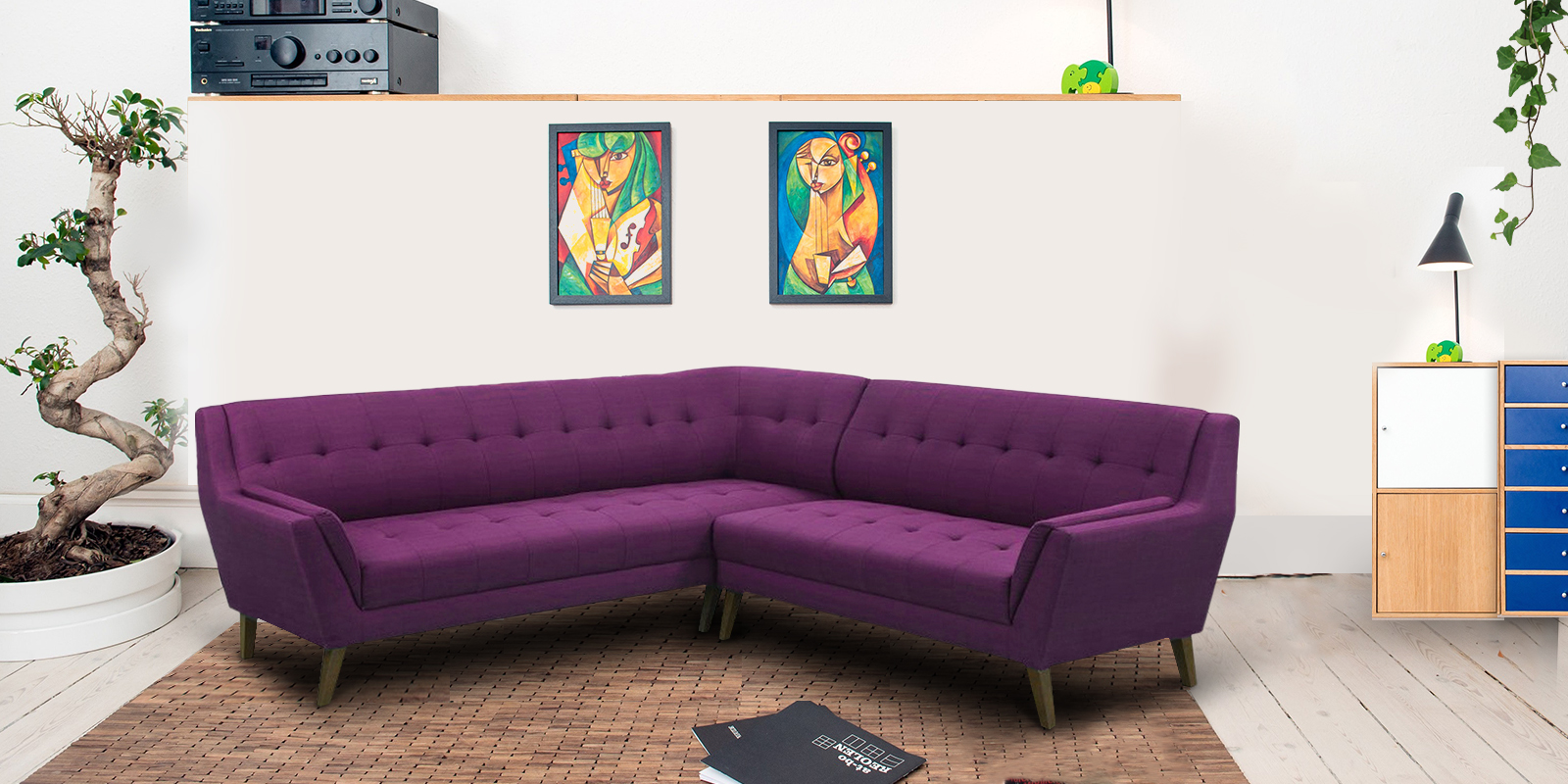 Purple l on sale shaped couch